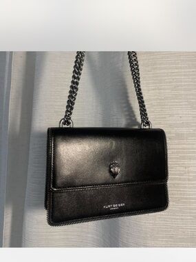 Kurt Geiger The Shoreditch Black Leather Crossbody with Leopard Accent